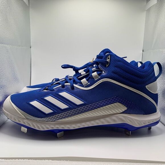 Adidas Icon 6 Bounce Mid Mens Metal Baseball Cleats Blue White FV9357 NEW Sz 17 - Picture 3 of 9